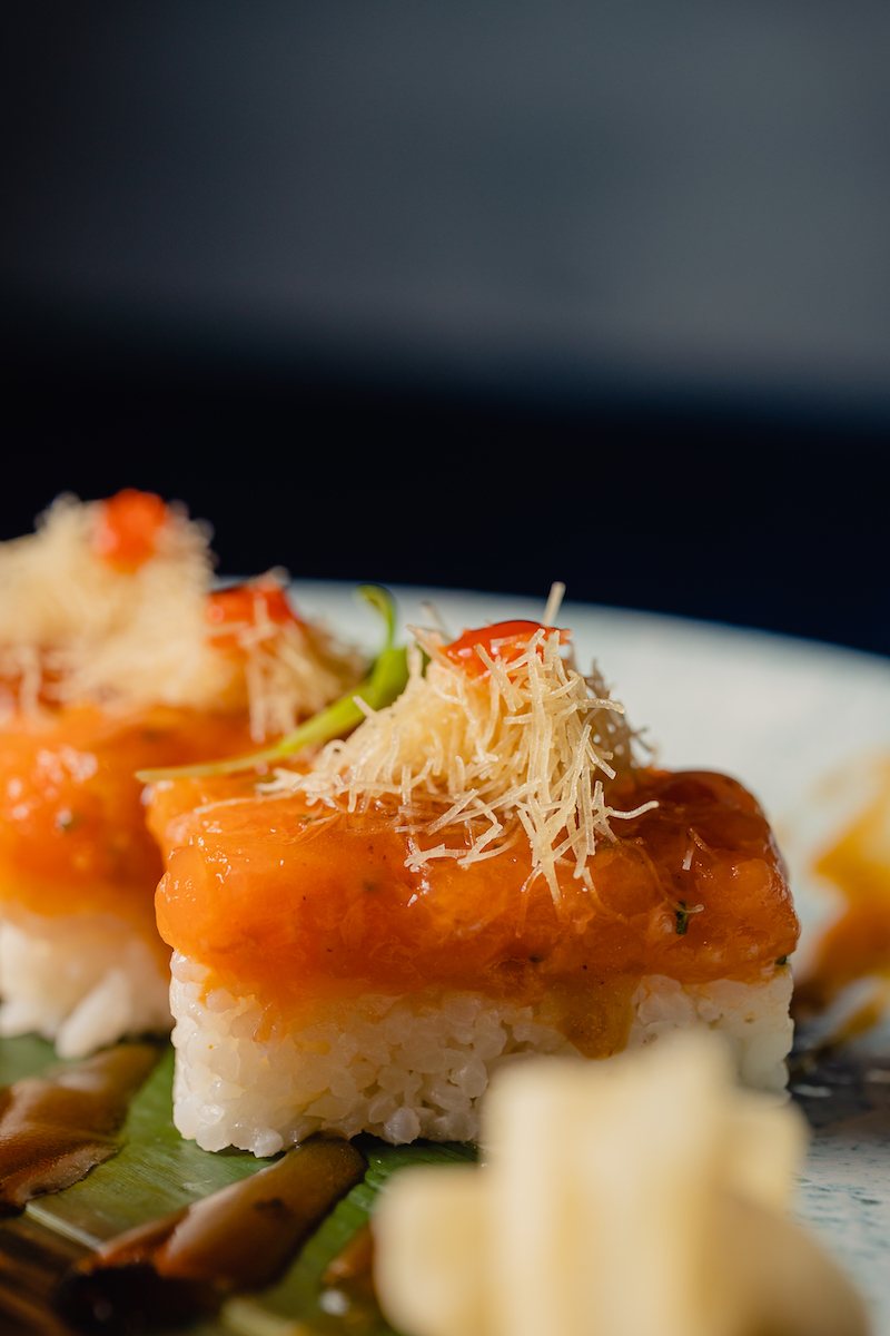 Dettaglio dell'oshi di salmone